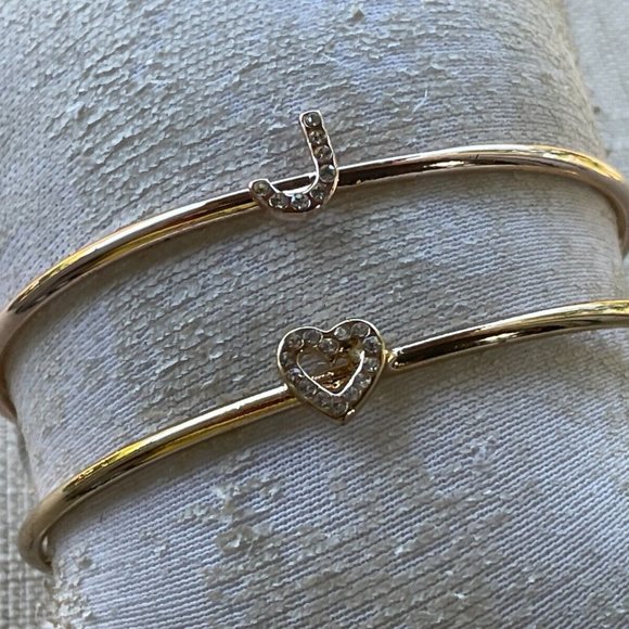 Bracelet Letter J and Heart Gold Tone Rose Gold Tone Fashion Jewelry set of 2 - Picture 2 of 11
